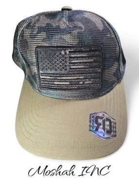Runs Deep Tactical USA American Flag Trucker Hat Green Camo Snapback